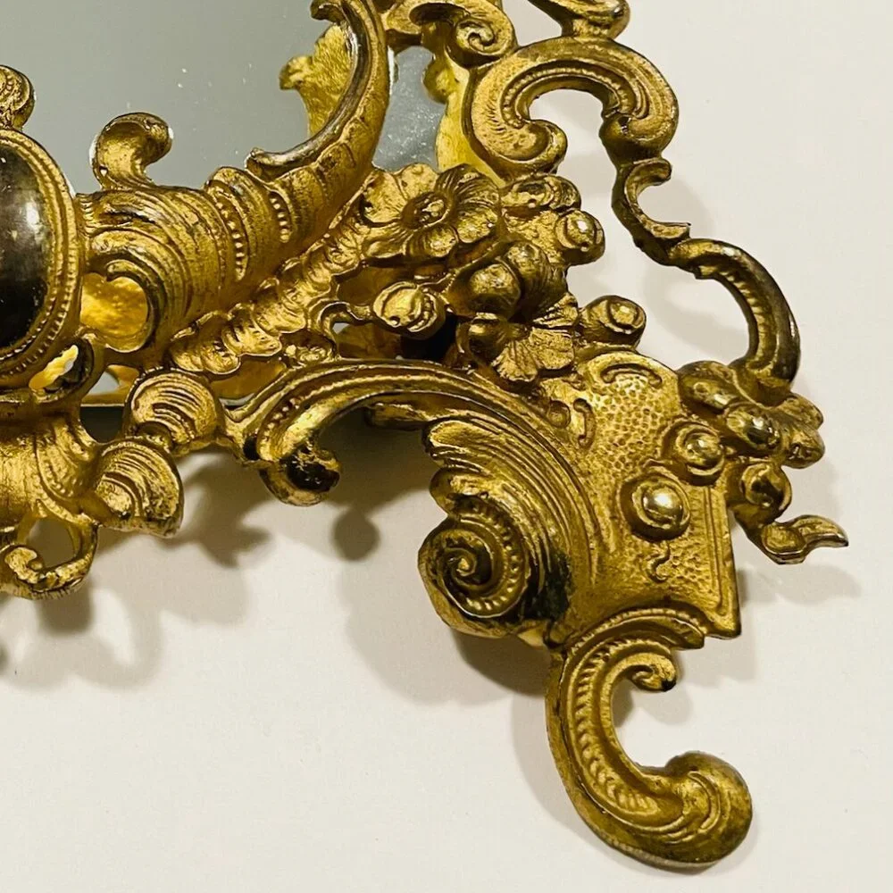 Rococo Style Gilded Brass Floral Decorated Ornate Mirror